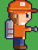 A pixel art technician spraying.