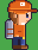 A pixel art technician walking.