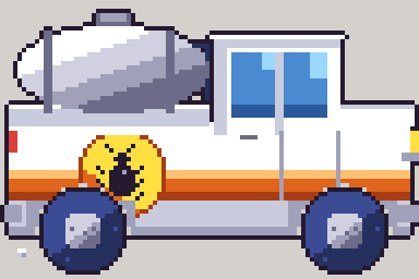 A pixel art pest control truck driving.